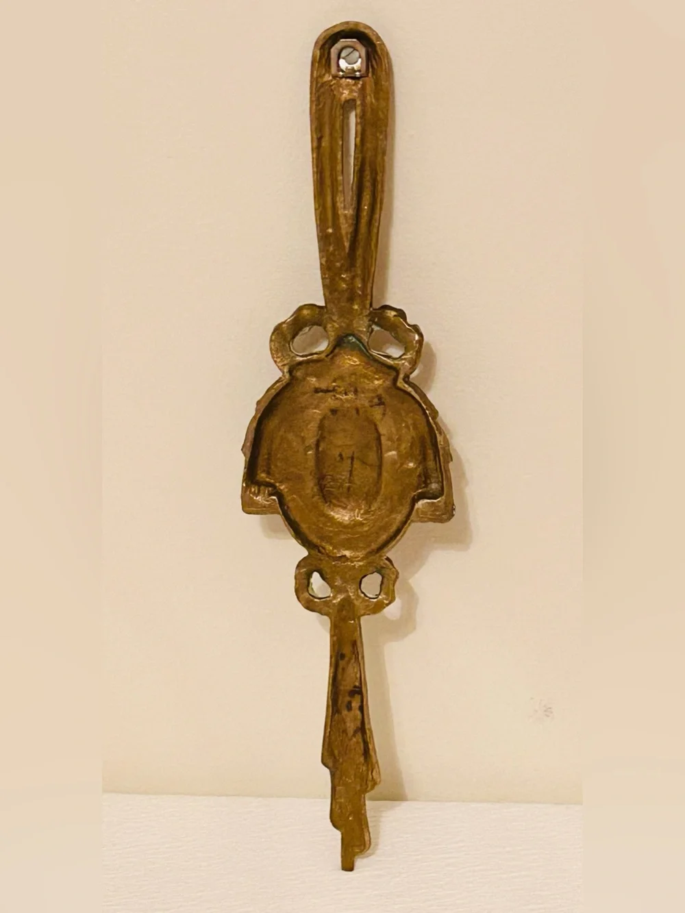 Vintage Victorian Cast Brass Wall Hanging w/ Porcelain Cameo Of Courting Couple